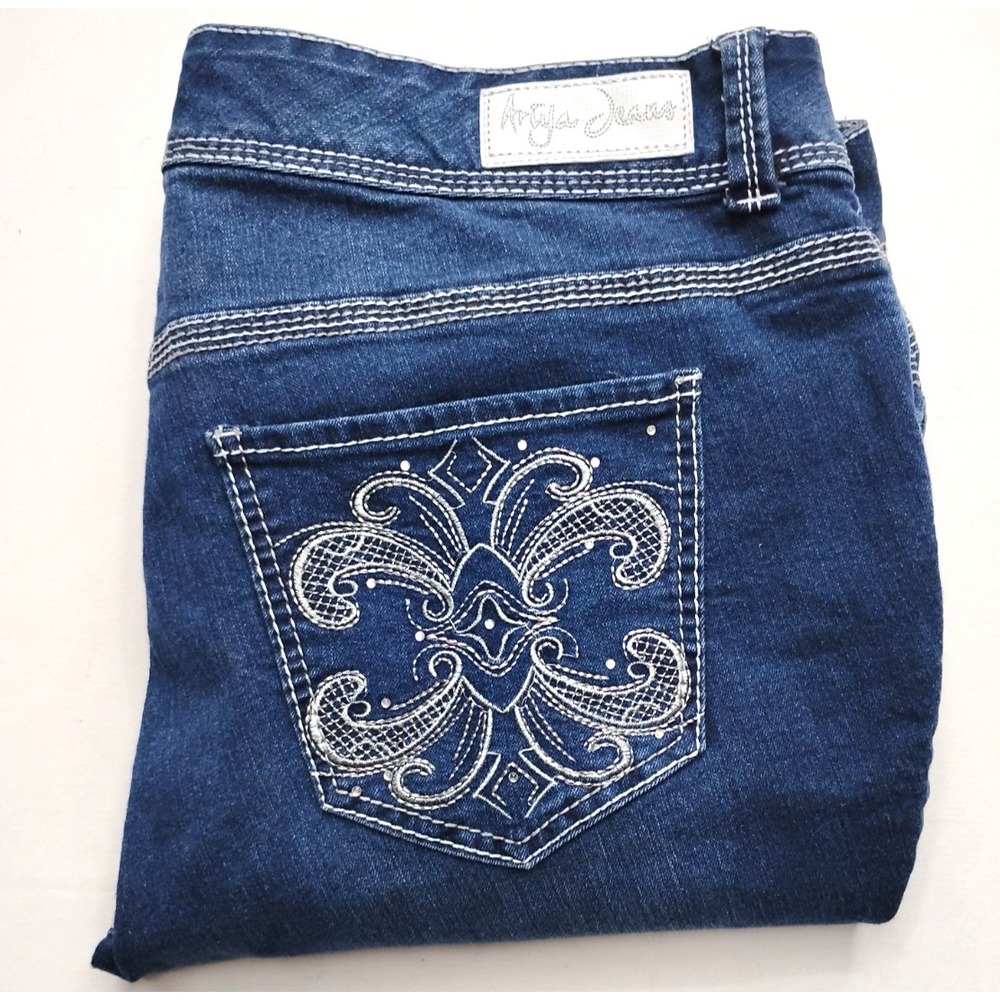 Ariya Jeans Blue Bootcut Low Rise Embellished Pockets Stretch Denim Womens 18